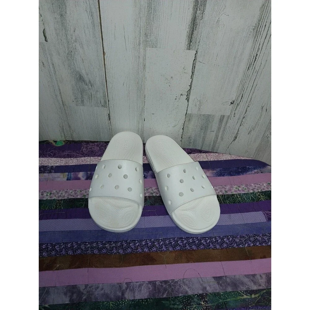 Crocs 206121 Sandals Classic White Slides Waterproof Shoes Mens 9 Womens 11